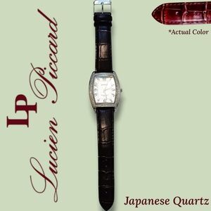 Lucien Piccard Black Croc-Embossed Leather Strap Watch with Silver Case